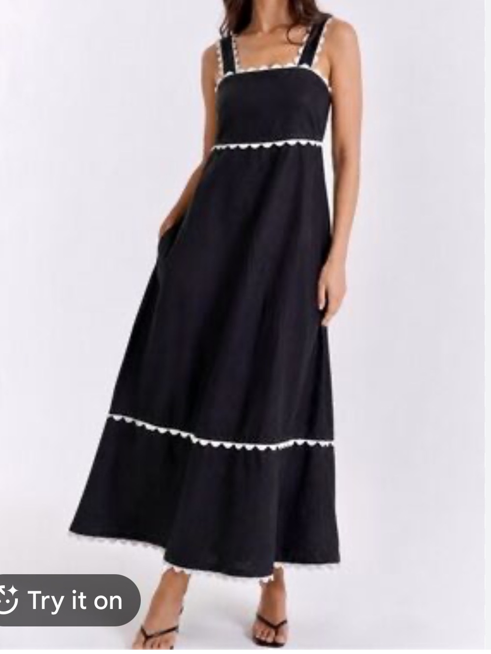 Cynthia Rowley Black Maxi Dress with white Scallop Trim Size S - Picture 2 of 8
